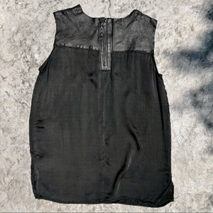 Lm Studio Silk Black Blouse Size XS Sleeveless Lambskin Top  back  1/4 zip